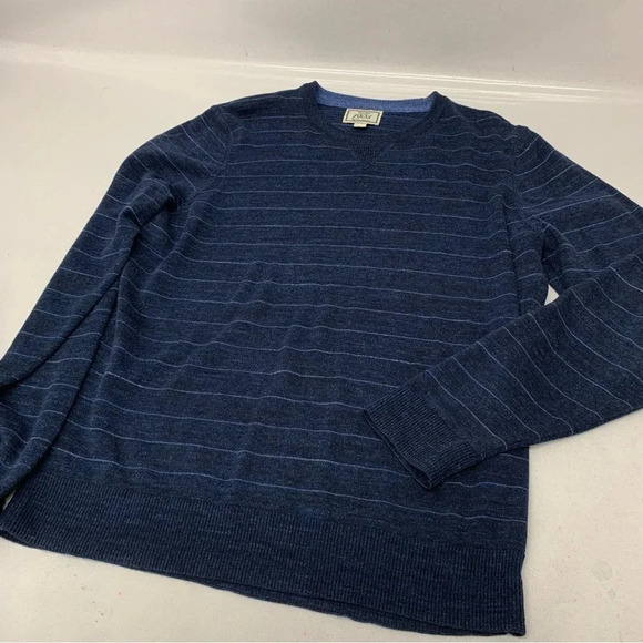 Jos A Bank‎ Sweater Men XL  Long Sleeve  Blue Stripe Cotton Stretch Crew Neck - Picture 8 of 10